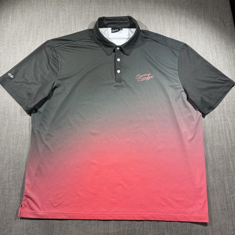 Sunday Swagger Polo Shirt Mens 4XL Black Red Ombre Golf Performance Short Sleeve